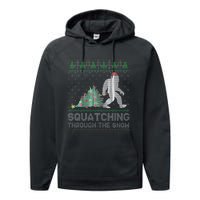 Funny Sasquatch Christmas Squatching Bigfoot Xmas Sweater Performance Fleece Hoodie