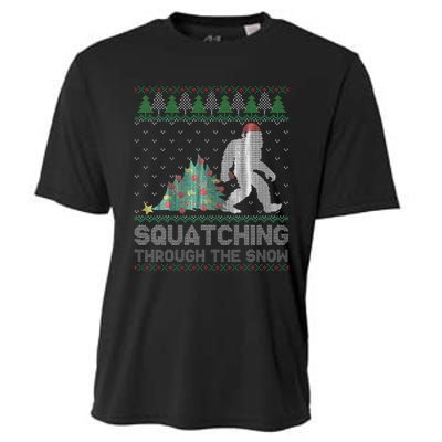 Funny Sasquatch Christmas Squatching Bigfoot Xmas Sweater Cooling Performance Crew T-Shirt