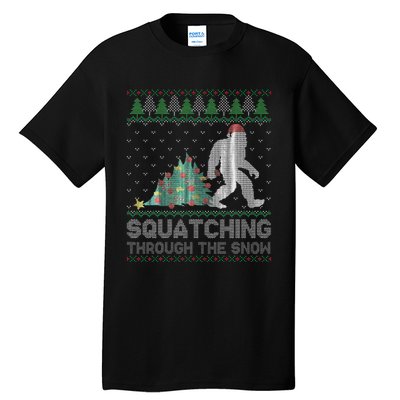 Funny Sasquatch Christmas Squatching Bigfoot Xmas Sweater Tall T-Shirt