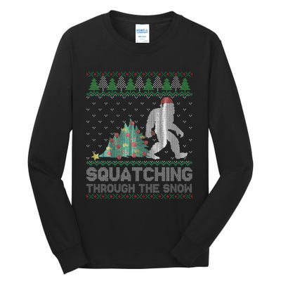 Funny Sasquatch Christmas Squatching Bigfoot Xmas Sweater Tall Long Sleeve T-Shirt