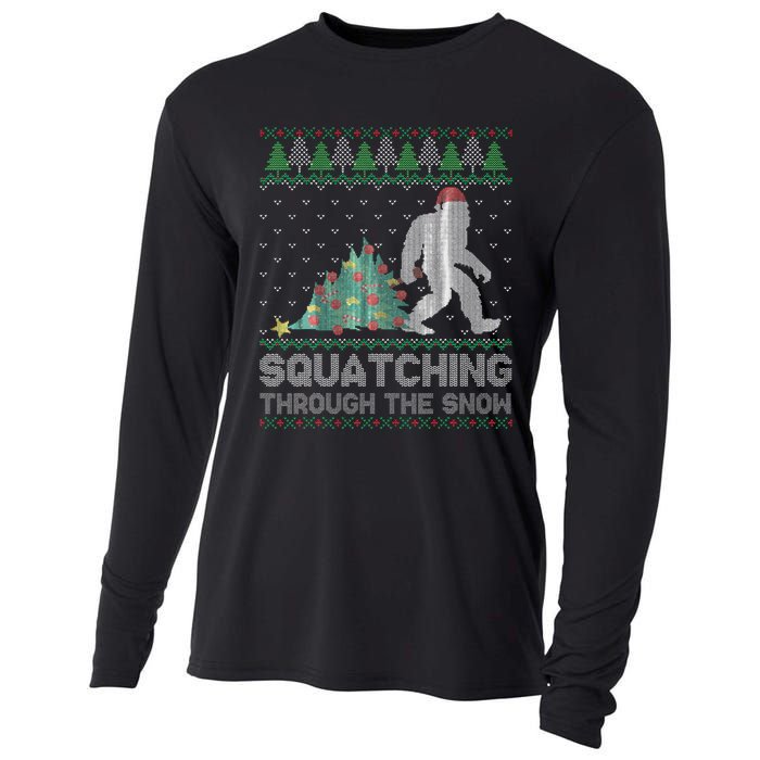 Funny Sasquatch Christmas Squatching Bigfoot Xmas Sweater Cooling Performance Long Sleeve Crew