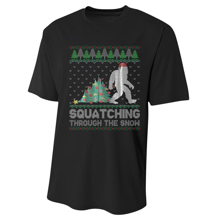 Funny Sasquatch Christmas Squatching Bigfoot Xmas Sweater Performance Sprint T-Shirt