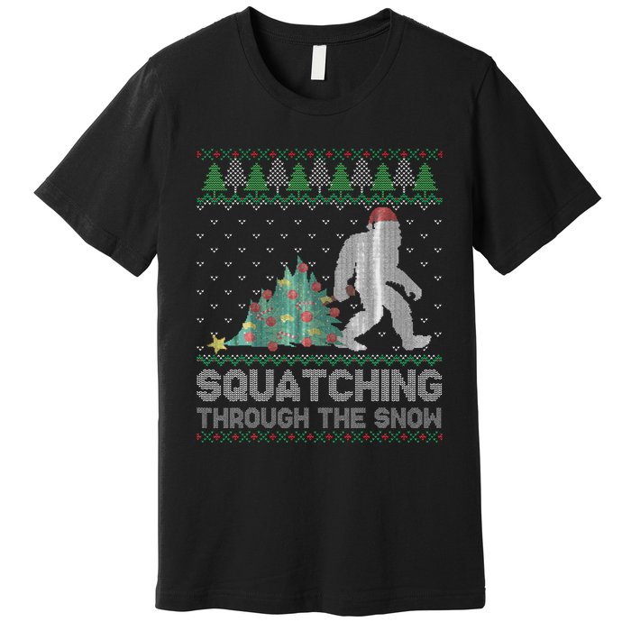 Funny Sasquatch Christmas Squatching Bigfoot Xmas Sweater Premium T-Shirt