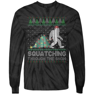 Funny Sasquatch Christmas Squatching Bigfoot Xmas Sweater Tie-Dye Long Sleeve Shirt