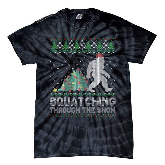 Funny Sasquatch Christmas Squatching Bigfoot Xmas Sweater Tie-Dye T-Shirt