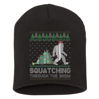 Funny Sasquatch Christmas Squatching Bigfoot Xmas Sweater Short Acrylic Beanie