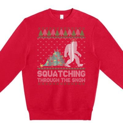 Funny Sasquatch Christmas Squatching Bigfoot Xmas Sweater Premium Crewneck Sweatshirt