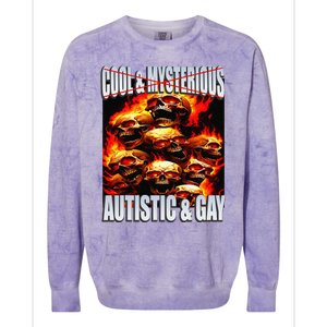 Funny Saying Cool & Mysterious Autistic & Gay Skeleton Meme Colorblast Crewneck Sweatshirt