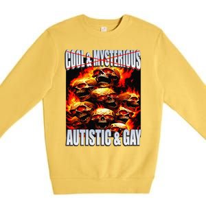 Funny Saying Cool & Mysterious Autistic & Gay Skeleton Meme Premium Crewneck Sweatshirt