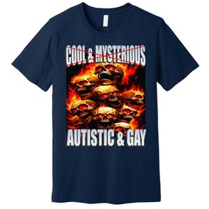 Funny Saying Cool & Mysterious Autistic & Gay Skeleton Meme Premium T-Shirt