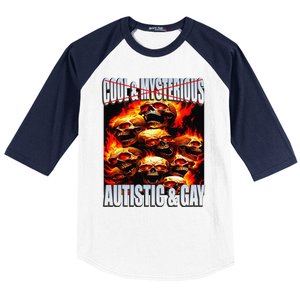 Funny Saying Cool & Mysterious Autistic & Gay Skeleton Meme Baseball Sleeve Shirt