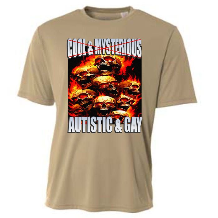 Funny Saying Cool & Mysterious Autistic & Gay Skeleton Meme Cooling Performance Crew T-Shirt