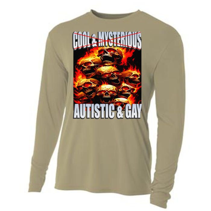 Funny Saying Cool & Mysterious Autistic & Gay Skeleton Meme Cooling Performance Long Sleeve Crew