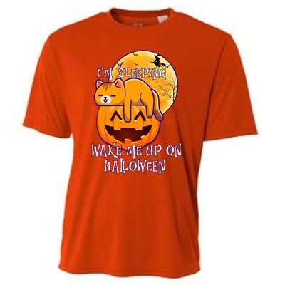 Funny Sleeping Cat On Pumpkin Wake Me Up On Halloween Funny Gift Cooling Performance Crew T-Shirt