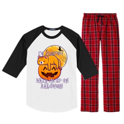 Funny Sleeping Cat On Pumpkin Wake Me Up On Halloween Funny Gift Raglan Sleeve Pajama Set