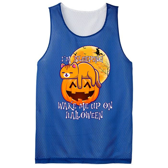 Funny Sleeping Cat On Pumpkin Wake Me Up On Halloween Funny Gift Mesh Reversible Basketball Jersey Tank