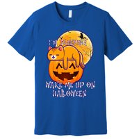 Funny Sleeping Cat On Pumpkin Wake Me Up On Halloween Funny Gift Premium T-Shirt