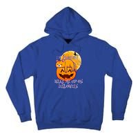 Funny Sleeping Cat On Pumpkin Wake Me Up On Halloween Funny Gift Tall Hoodie