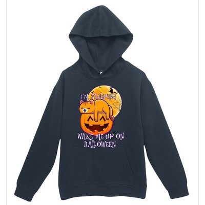 Funny Sleeping Cat On Pumpkin Wake Me Up On Halloween Funny Gift Urban Pullover Hoodie