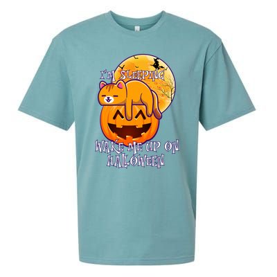 Funny Sleeping Cat On Pumpkin Wake Me Up On Halloween Funny Gift Sueded Cloud Jersey T-Shirt