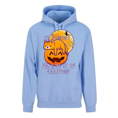 Funny Sleeping Cat On Pumpkin Wake Me Up On Halloween Funny Gift Unisex Surf Hoodie