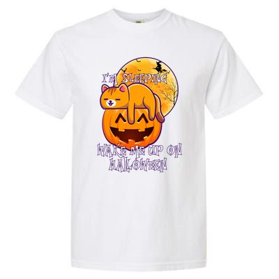 Funny Sleeping Cat On Pumpkin Wake Me Up On Halloween Funny Gift Garment-Dyed Heavyweight T-Shirt