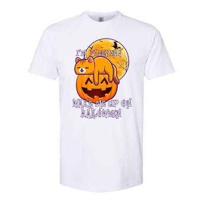 Funny Sleeping Cat On Pumpkin Wake Me Up On Halloween Funny Gift Softstyle CVC T-Shirt