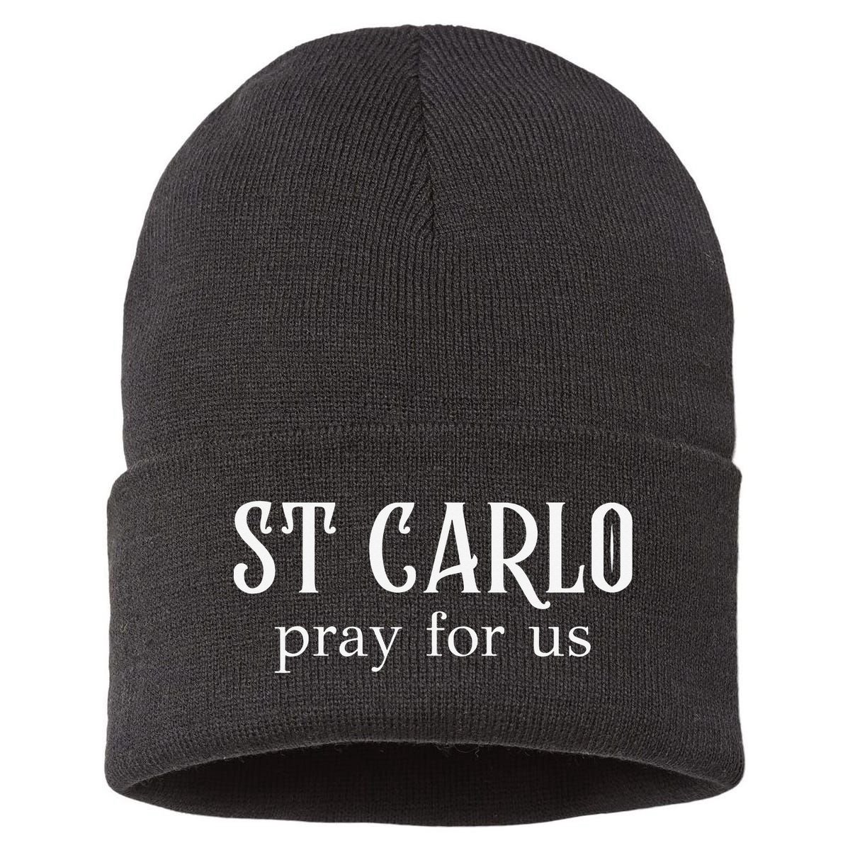 Funny St Carlo Pray For Us Catholic Millenial Saint Sustainable Knit Beanie