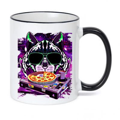 Funny Space Cat Remix Dj Pizza Remix For Cat Galaxy Lovers Gift 11oz Black Color Changing Mug