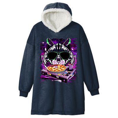 Funny Space Cat Remix Dj Pizza Remix For Cat Galaxy Lovers Gift Hooded Wearable Blanket