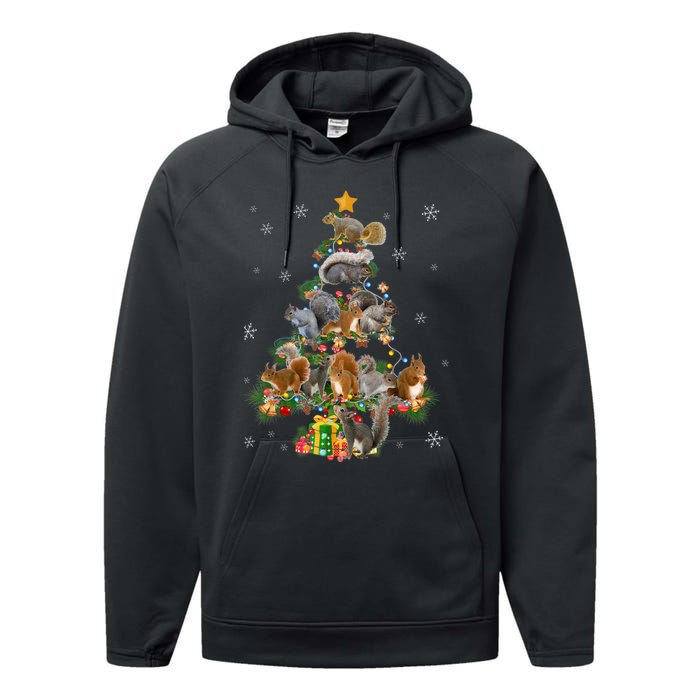 Funny Squirrel Christmas Tree Squirrel Lover Xmas Gifts TShirt Performance Fleece Hoodie