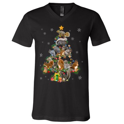 Funny Squirrel Christmas Tree Squirrel Lover Xmas Gifts TShirt V-Neck T-Shirt