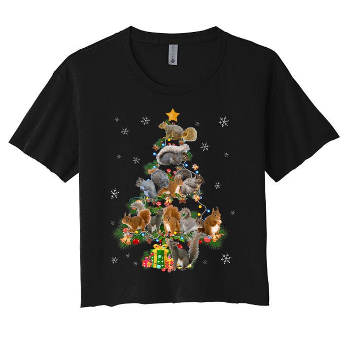 Funny Squirrel Christmas Tree Squirrel Lover Xmas Gifts TShirt Women's Crop Top Tee