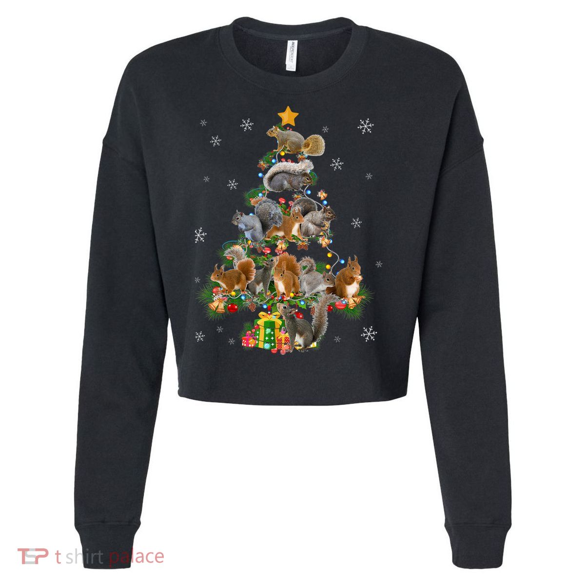 Funny Squirrel Christmas Tree Squirrel Lover Xmas Gifts TShirt Cropped Pullover Crew