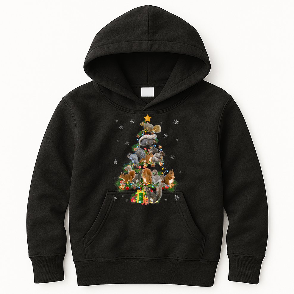 Funny Squirrel Christmas Tree Squirrel Lover Xmas Gifts TShirt Kids Hoodie