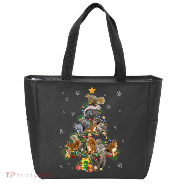 Funny Squirrel Christmas Tree Squirrel Lover Xmas Gifts TShirt Zip Tote Bag