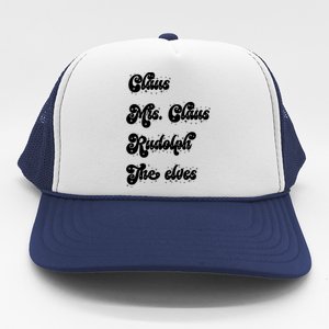 Funny Santa Claus Family Mrs Claus Rudolph Elves Christmas Trucker Hat