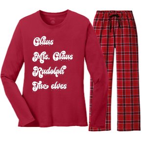 Funny Santa Claus Family Mrs Claus Rudolph Elves Christmas Women's Long Sleeve Flannel Pajama Set 