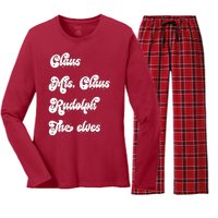 Funny Santa Claus Family Mrs Claus Rudolph Elves Christmas Women's Long Sleeve Flannel Pajama Set 