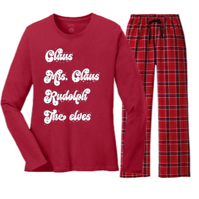 Funny Santa Claus Family Mrs Claus Rudolph Elves Christmas Women's Long Sleeve Flannel Pajama Set 