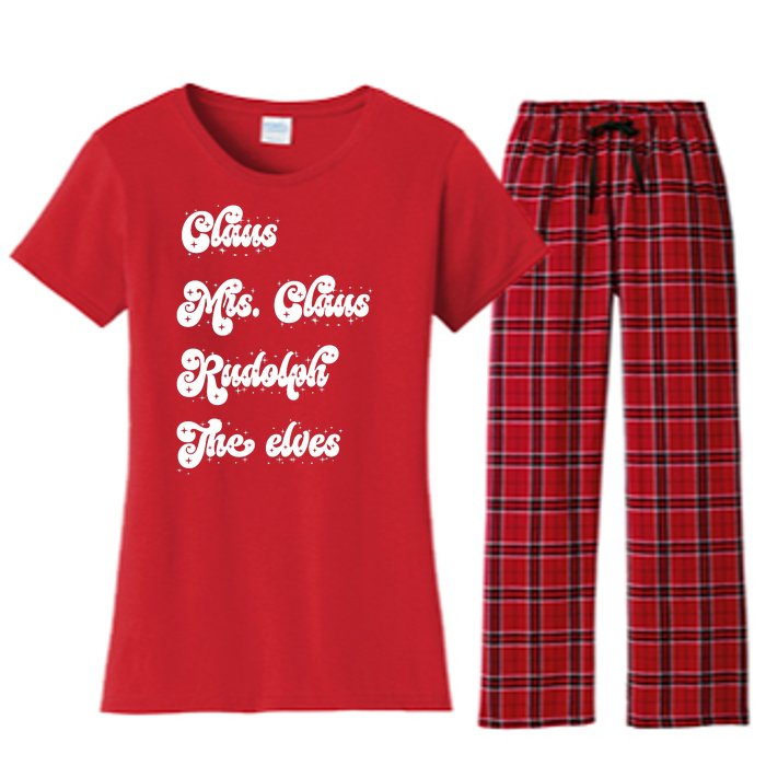 Funny Santa Claus Family Mrs Claus Rudolph Elves Christmas Women's Flannel Pajama Set