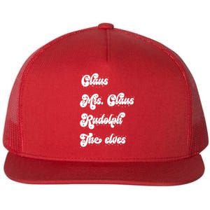 Funny Santa Claus Family Mrs Claus Rudolph Elves Christmas Flat Bill Trucker Hat