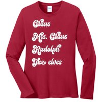 Funny Santa Claus Family Mrs Claus Rudolph Elves Christmas Ladies Long Sleeve Shirt