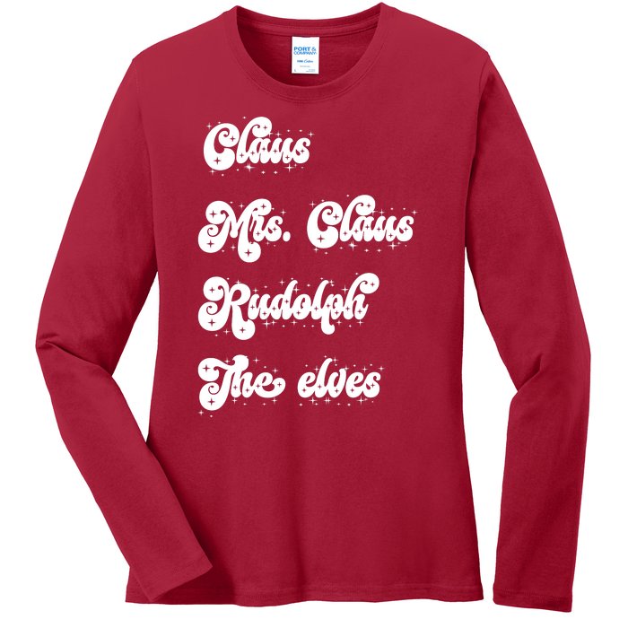 Funny Santa Claus Family Mrs Claus Rudolph Elves Christmas Ladies Long Sleeve Shirt