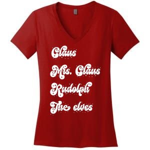 Funny Santa Claus Family Mrs Claus Rudolph Elves Christmas Women's V-Neck T-Shirt