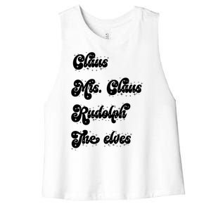 Funny Santa Claus Family Mrs Claus Rudolph Elves Christmas Women's Racerback Cropped Tank