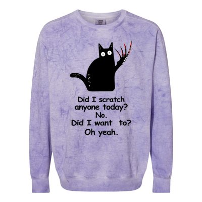 Funny Sarcastic Cat Have I Scratched Anyone Today Black Cat Colorblast Crewneck Sweatshirt