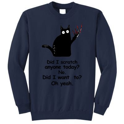 Funny Sarcastic Cat Have I Scratched Anyone Today Black Cat Tall Sweatshirt