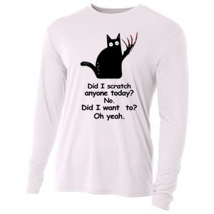 Funny Sarcastic Cat Have I Scratched Anyone Today Black Cat Cooling Performance Long Sleeve Crew