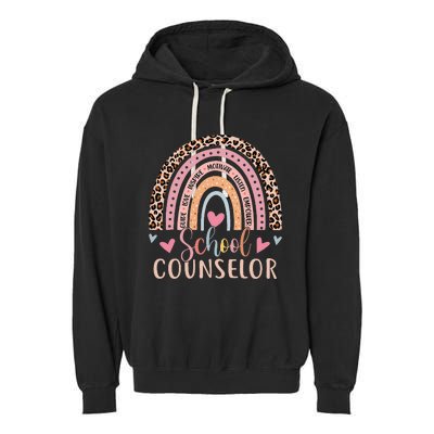 Funny School Counselor Rainbow Leopard Print Counselor Garment-Dyed Fleece Hoodie